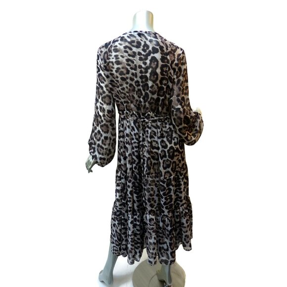 FATE Sheer Leopard Print Tiered Dress Small Empire Basque Waist Boho Goth Fitted - Picture 2 of 8